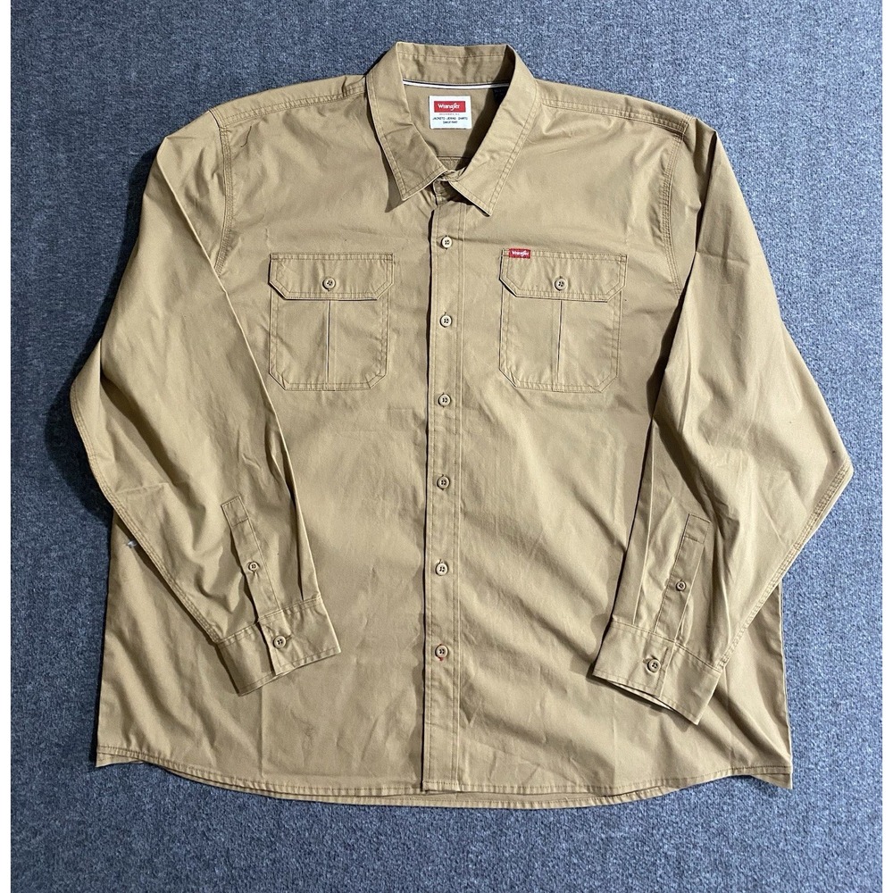 Wrangler Premium Quality Mens Khaki Pocket Button Up Work Shirt Brown Size XXXL